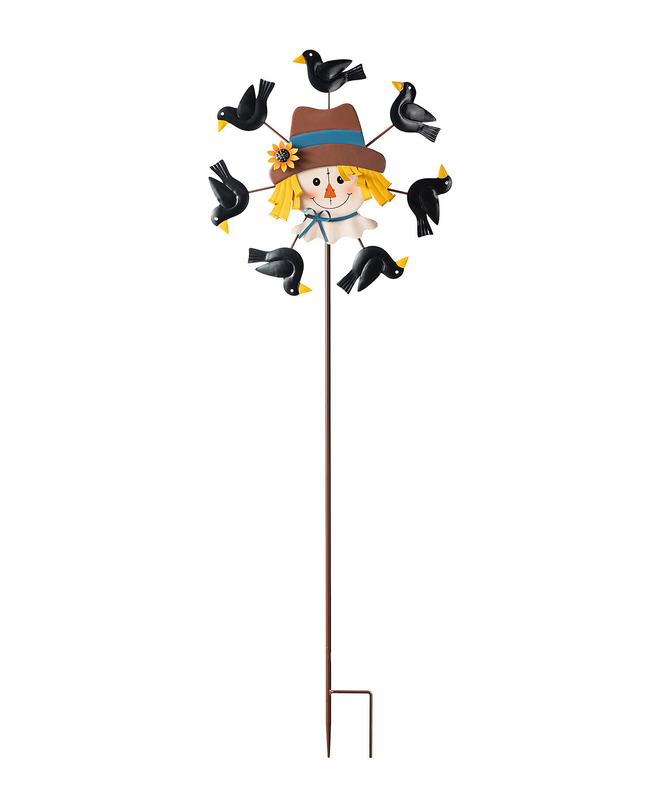 41.75"H Fall Metal Scarecrow Head with Crows Windmill Yard Stake or Hanging Décor Glitzhome