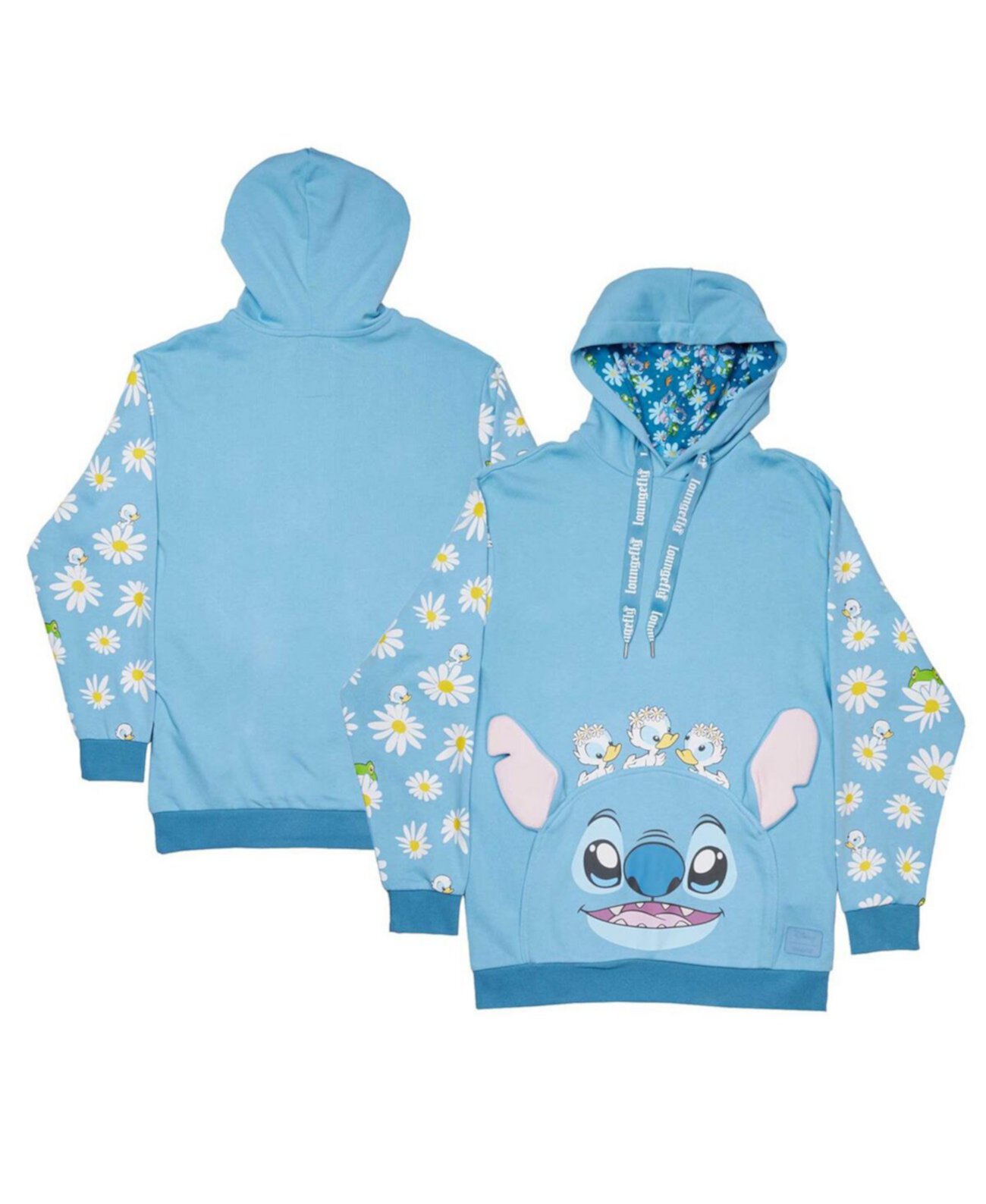 Men's and Women's Light Blue Lilo and Stitch Springtime Daisy Pullover Hoodie Loungefly