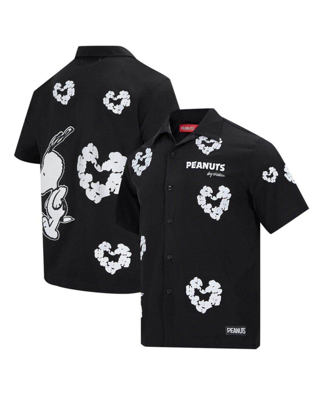 Men's Black Peanuts Snoopy Cotton Heart Button-Up Shirt Freeze Max