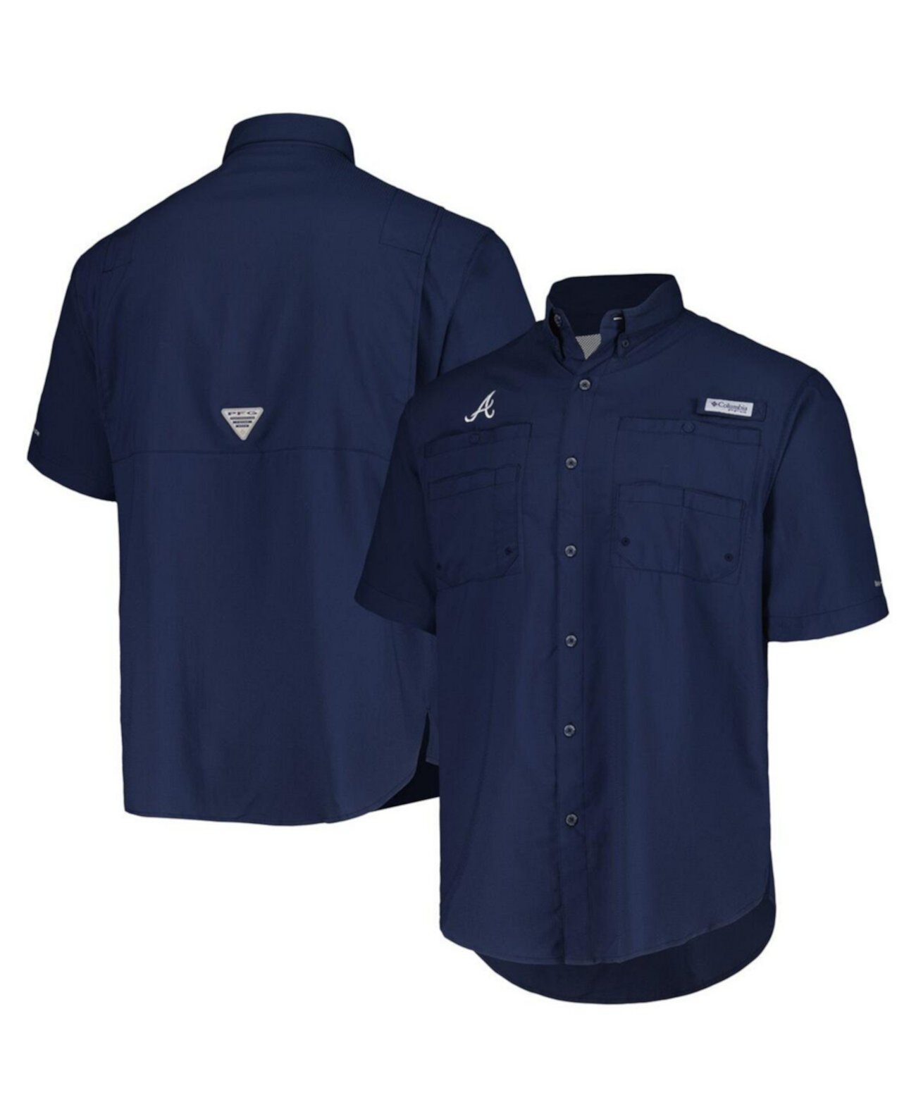 Men's Navy Atlanta Braves Tamiami Omni-Shade Button-Down Shirt Columbia