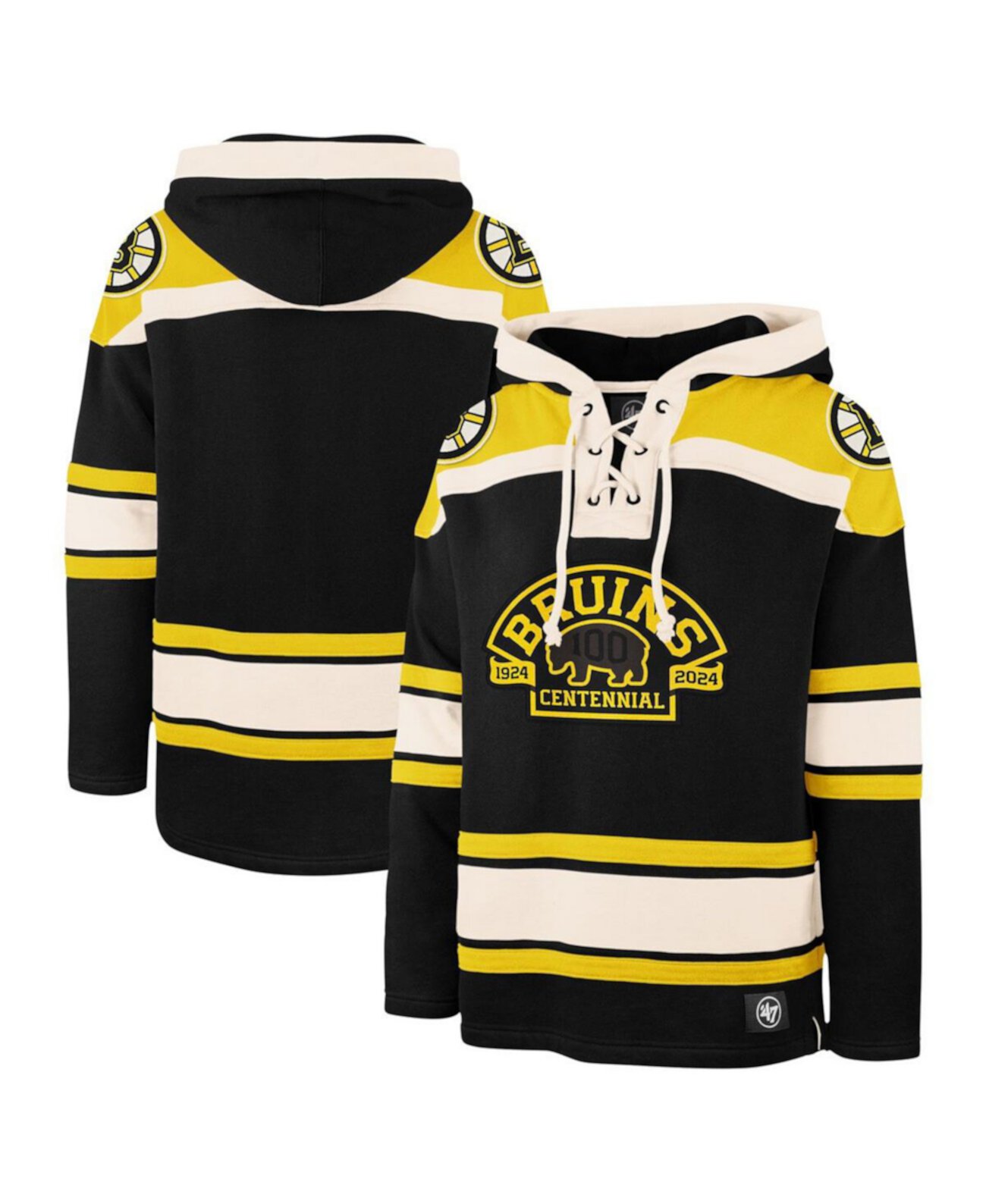 Мужское Худи '47 Black Boston Bruins 100-я годовщина Superior Lacer '47 Brand