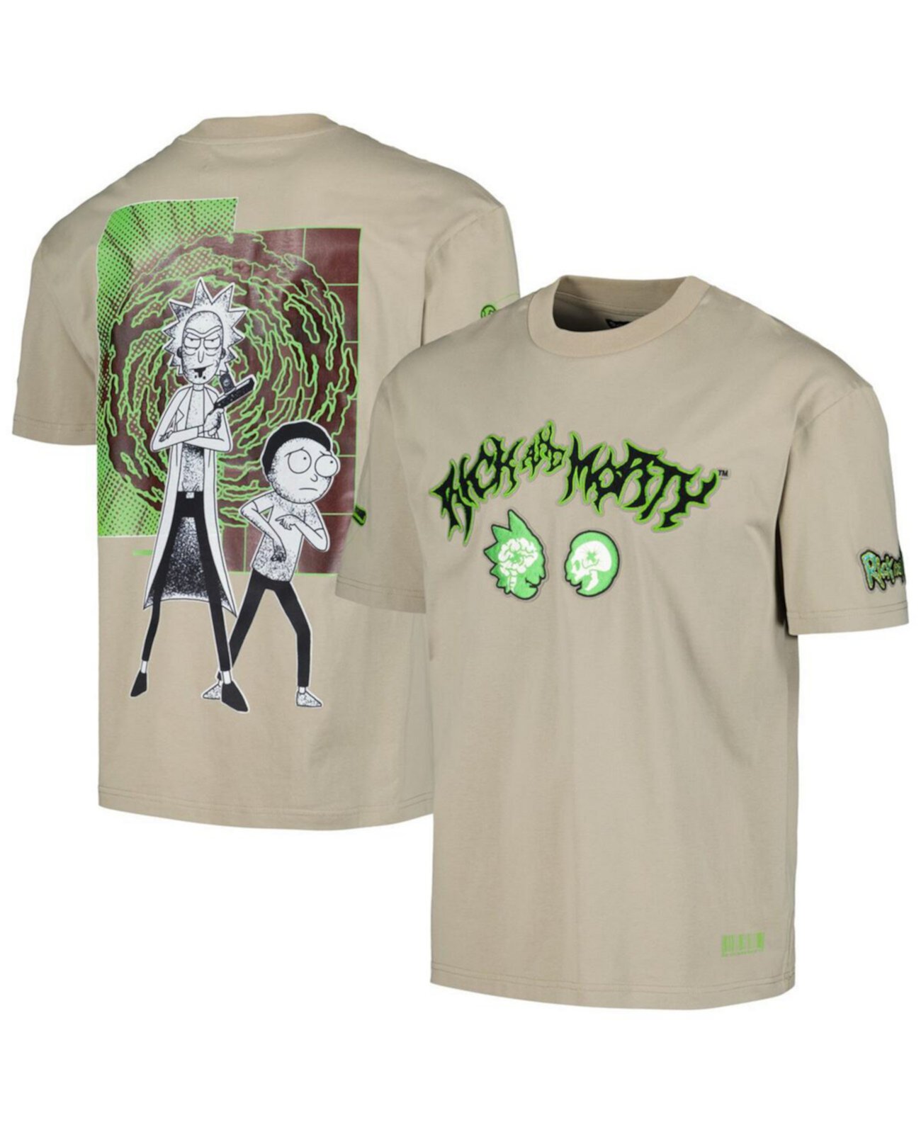 Men's Tan Rick and Morty 90s Rave Rickvival Loose T-Shirt Freeze Max