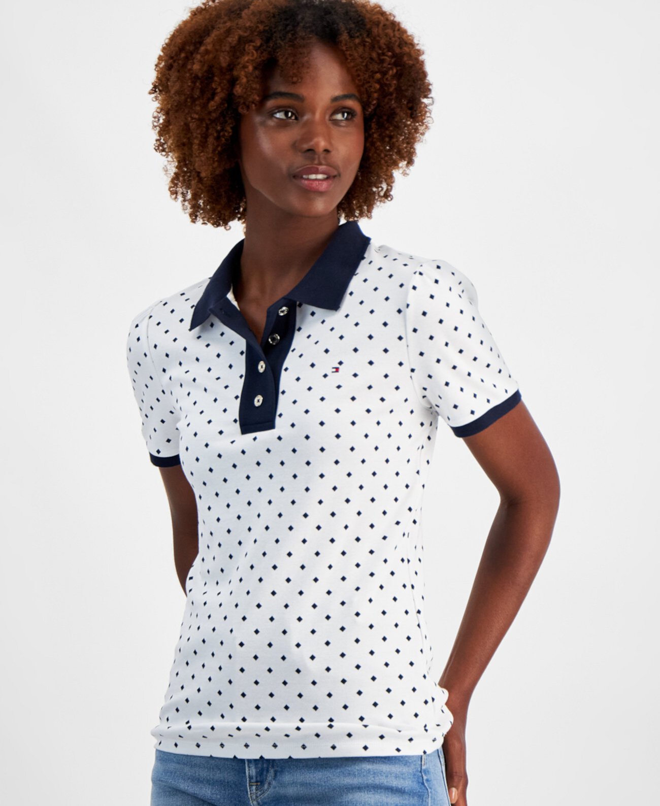Women's Cotton Printed Puff-Sleeve Polo Tommy Hilfiger