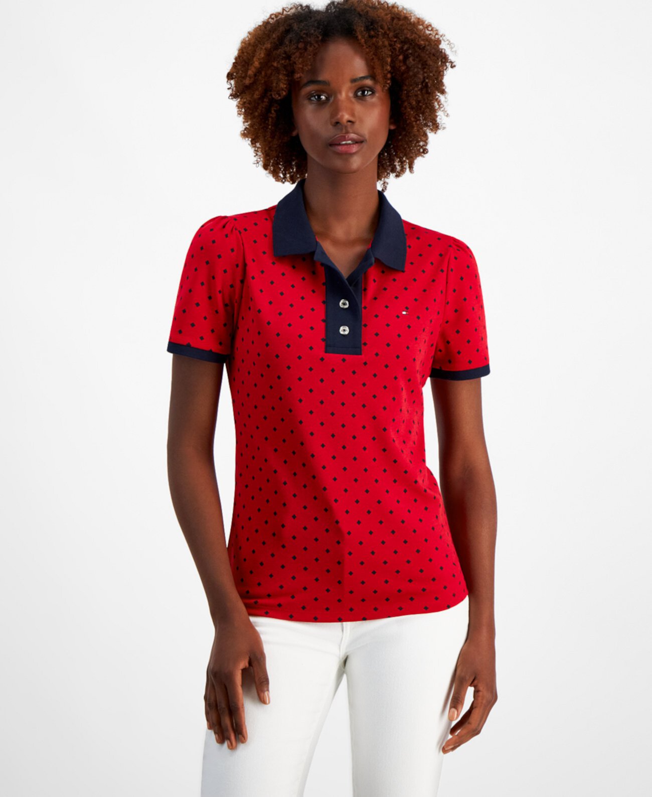 Women's Cotton Printed Puff-Sleeve Polo Tommy Hilfiger