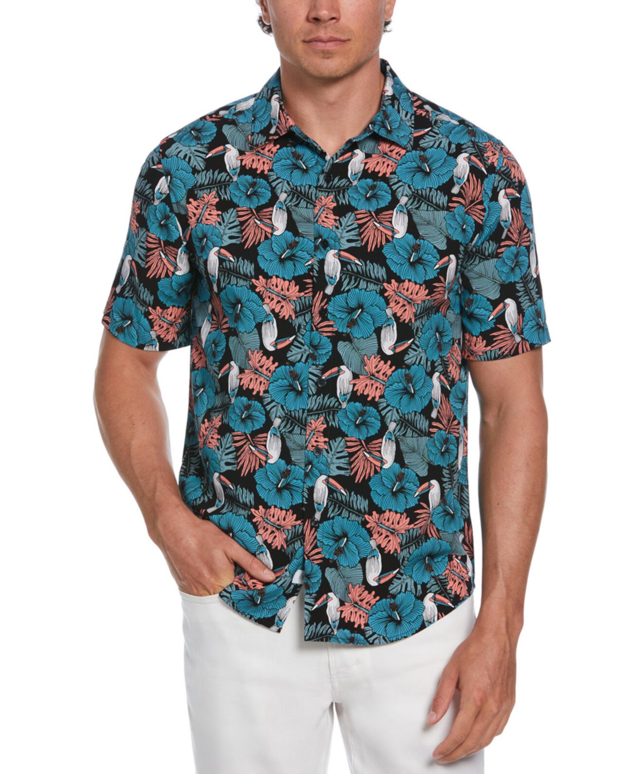 Мужская Повседневная Рубашка Cubavera Toucan Hibiscus-Print Cubavera