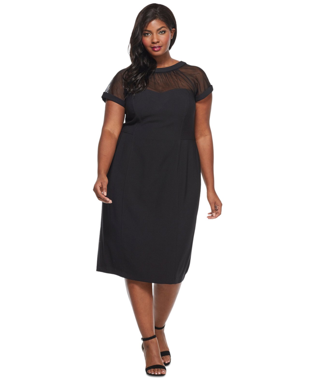 Plus Size Illusion-Trim Sheath Dress Maggy London