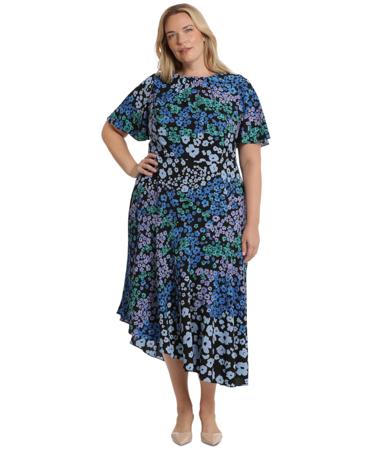 Plus Size Floral-Print Midi Dress Maggy London