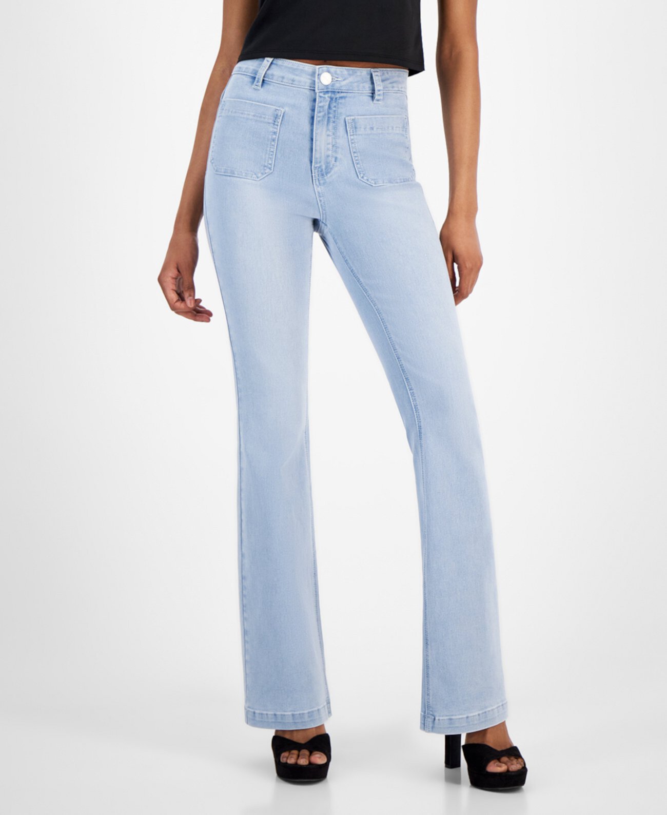 Juniors' High-Rise Patch-Pocket Flare-Hem Jeans Dollhouse