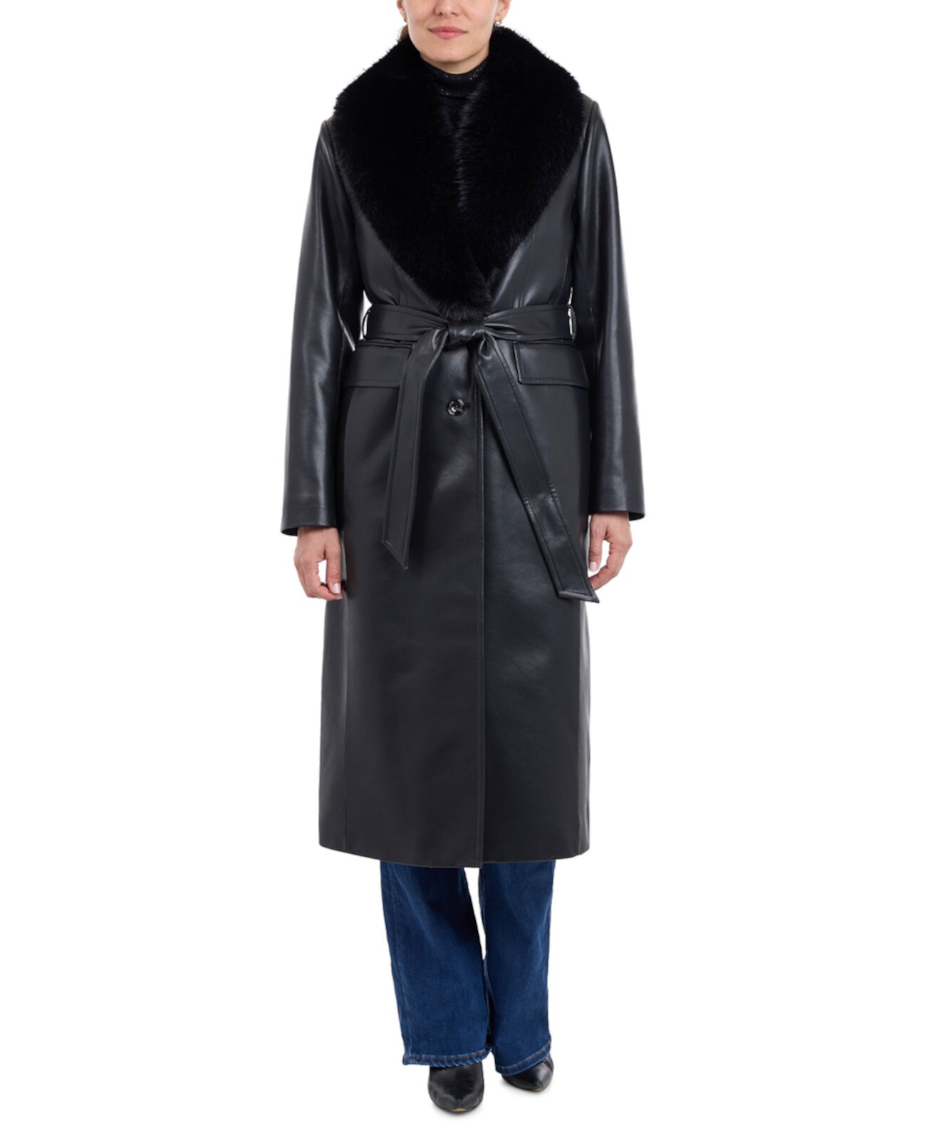 Женский Тренчкот Michael Kors Faux-Fur-Trim Faux-Leather Michael Kors