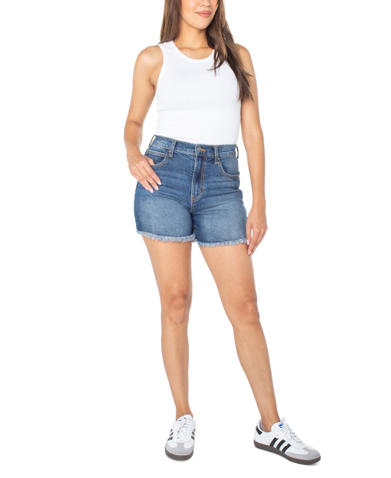 Juniors' Frayed High-Rise Denim Shorts Celebrity Pink