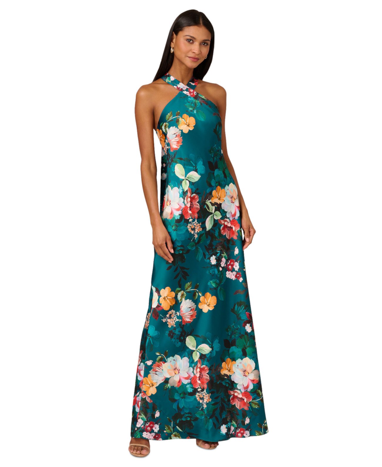 Women's Printed Drape-Back Halter Gown Adrianna by Adrianna Papell