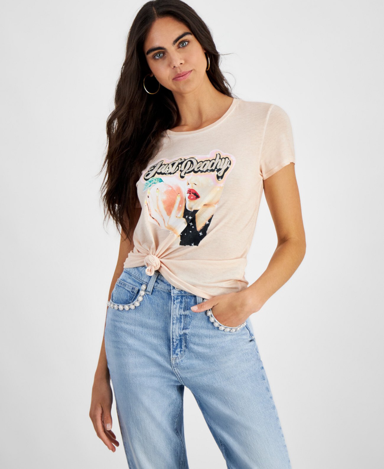 Women's Just Peachy Embellished Graphic Print T-Shirt GUESS