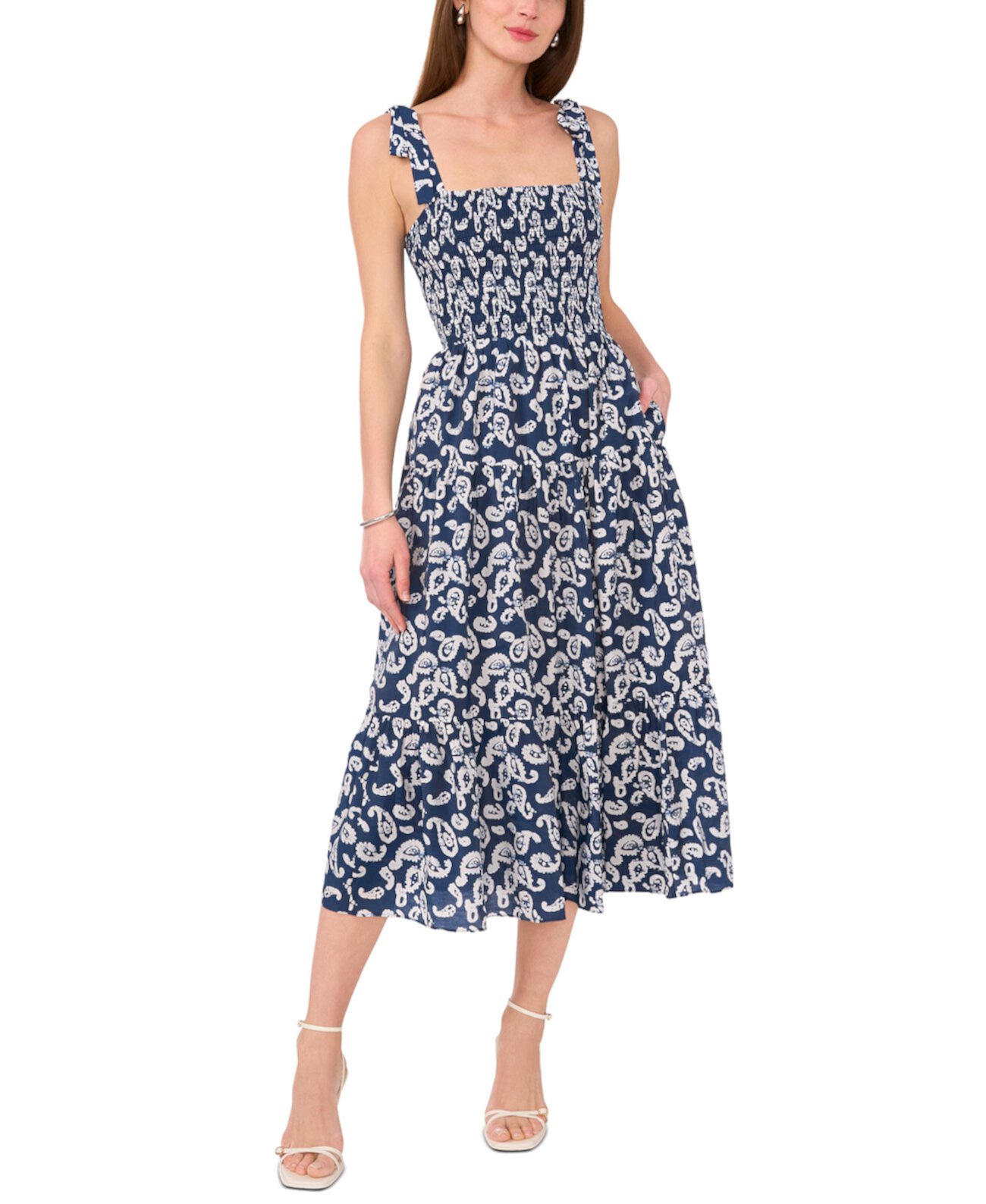 Women's Paisley Print Tie-Shoulder Midi Dress 1.STATE