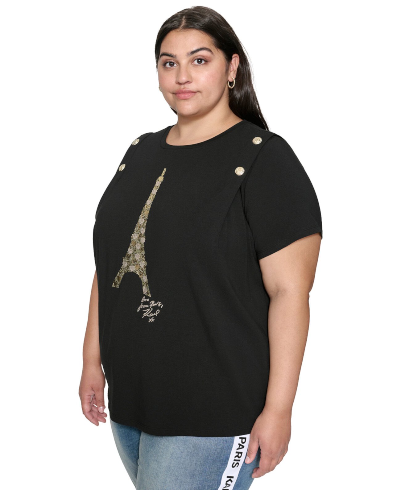 Plus Size Eiffel Button T-Shirt Karl Lagerfeld Paris