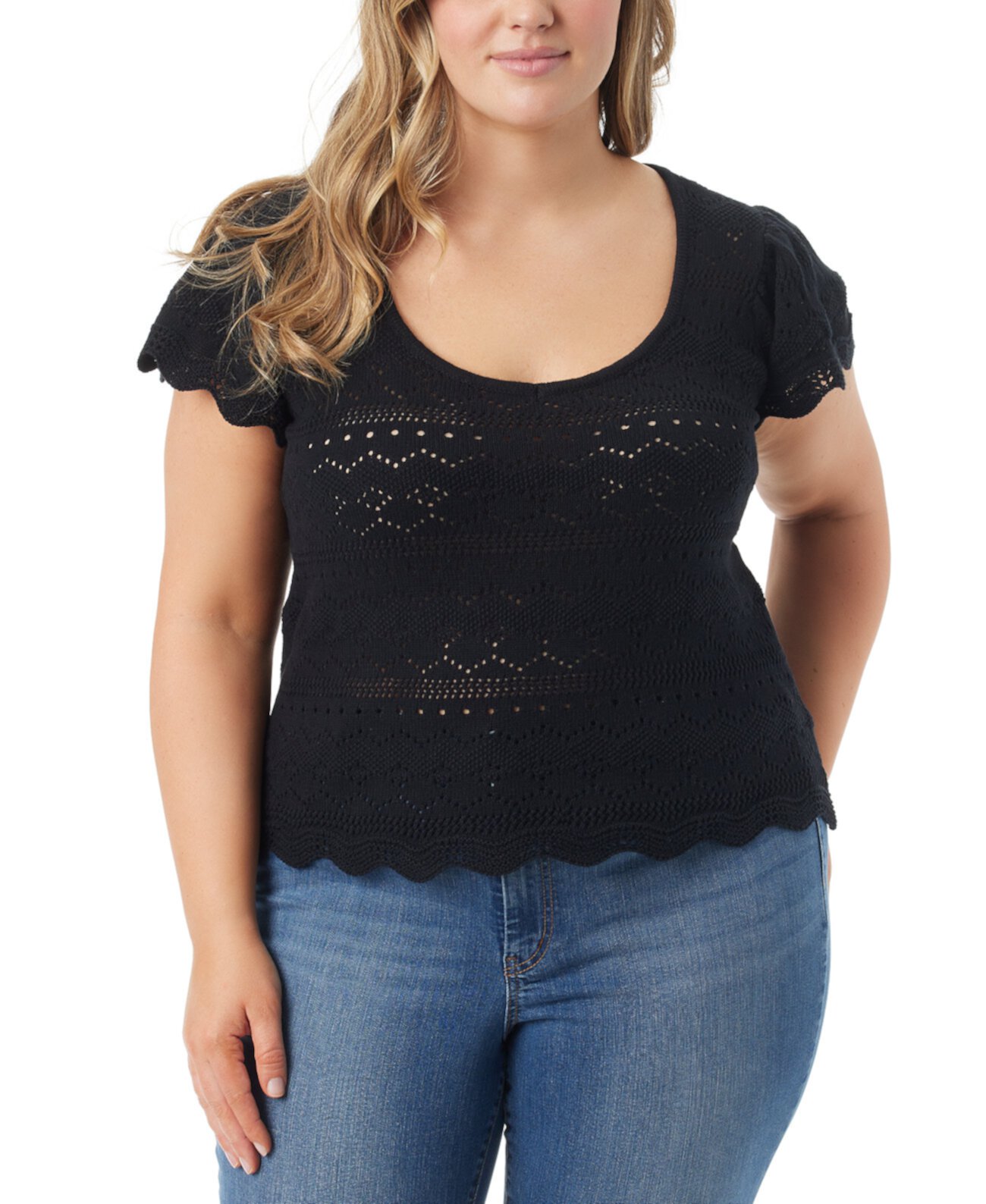 Trendy Plus Size Jette Pointelle Short-Sleeve Sweater Top Jessica Simpson