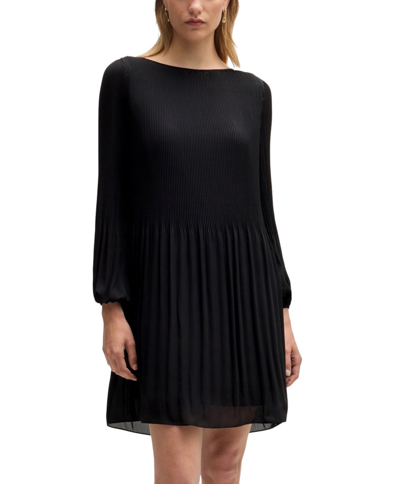 Women's Plisse Pleats Regular-Fit Crew-Neck Dress BOSS