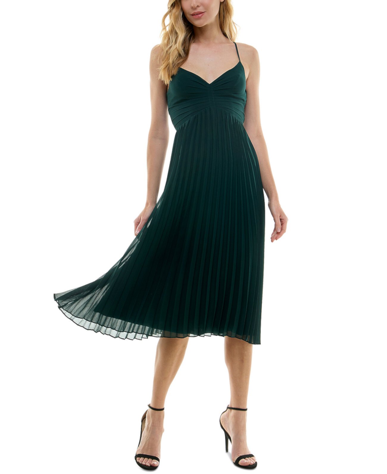 Juniors' Cutout Tie-Back Pleated Midi Dress City Studios