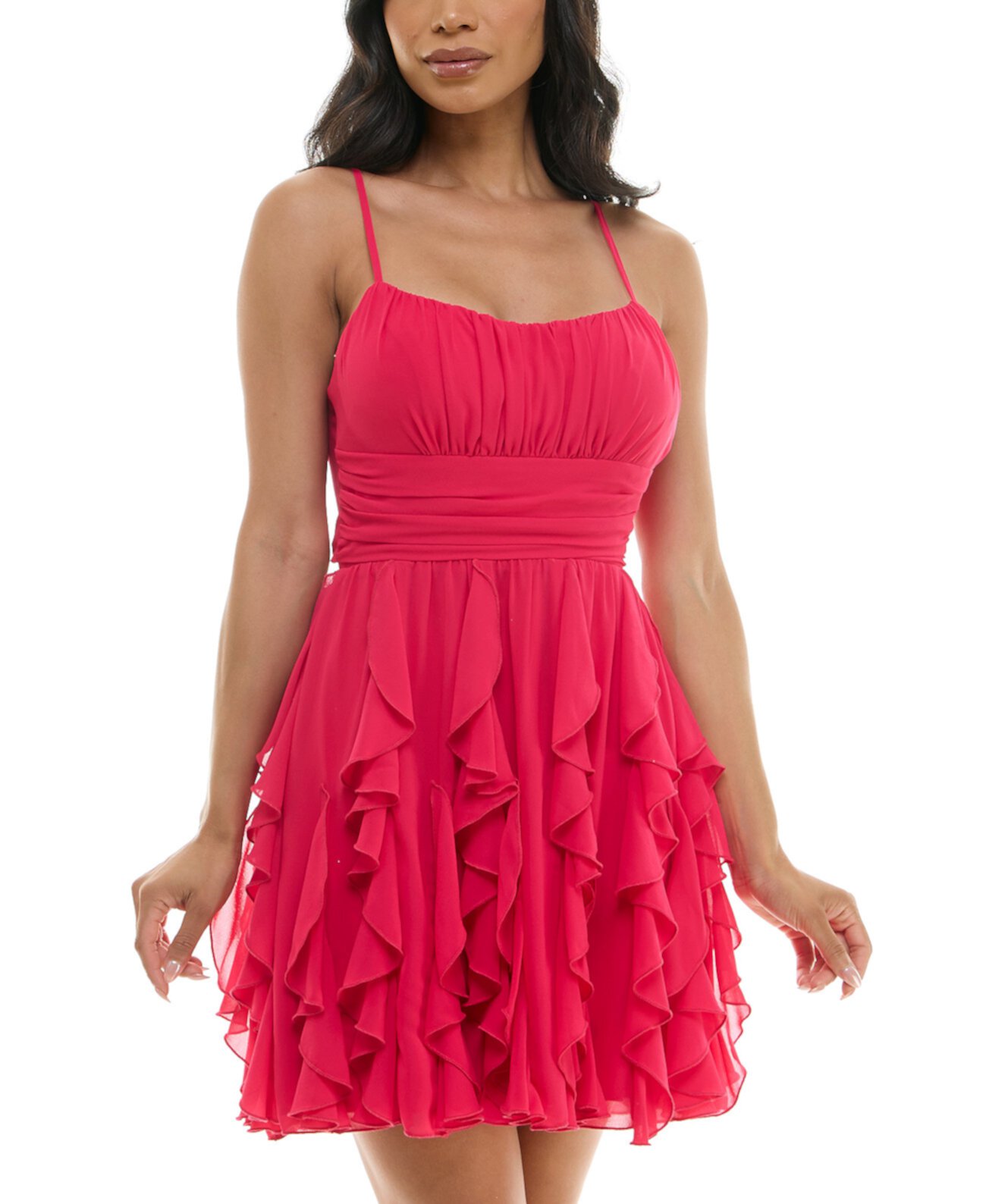 Juniors' Cutout Tie-Back Ruffled Petal Dress Pear culture