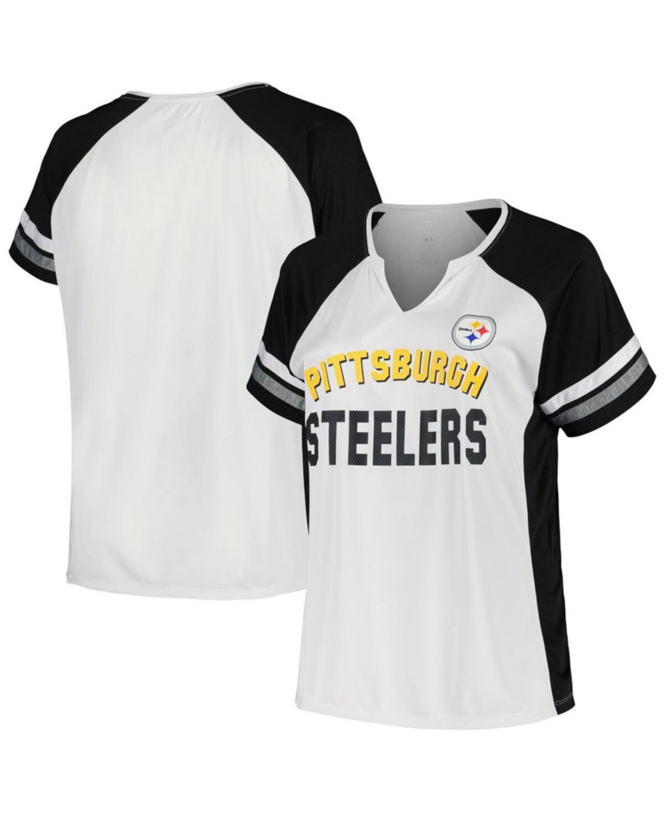 Стильная футболка с цветными блоками и вырезом Pittsburgh Steelers в размере плюс Fanatics