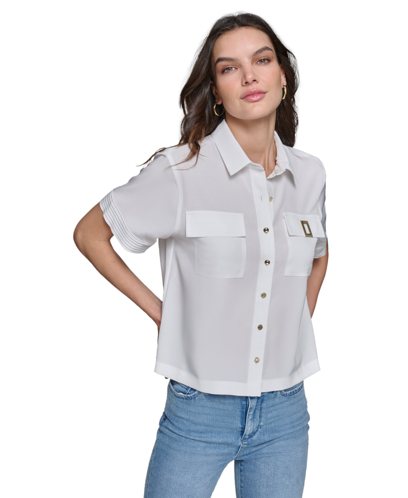 Women's Short-Sleeve Utility Top Karl Lagerfeld Paris