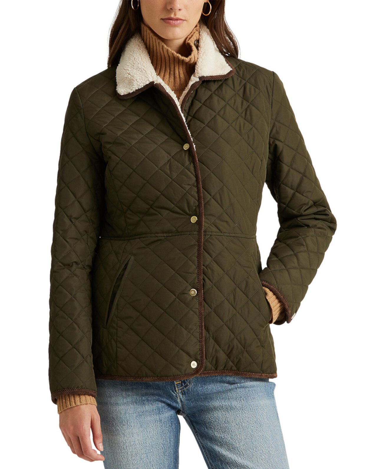 Женская Пуховик LAUREN Ralph Lauren Petite Faux-Sherpa-Collar Quilted Coat LAUREN Ralph Lauren