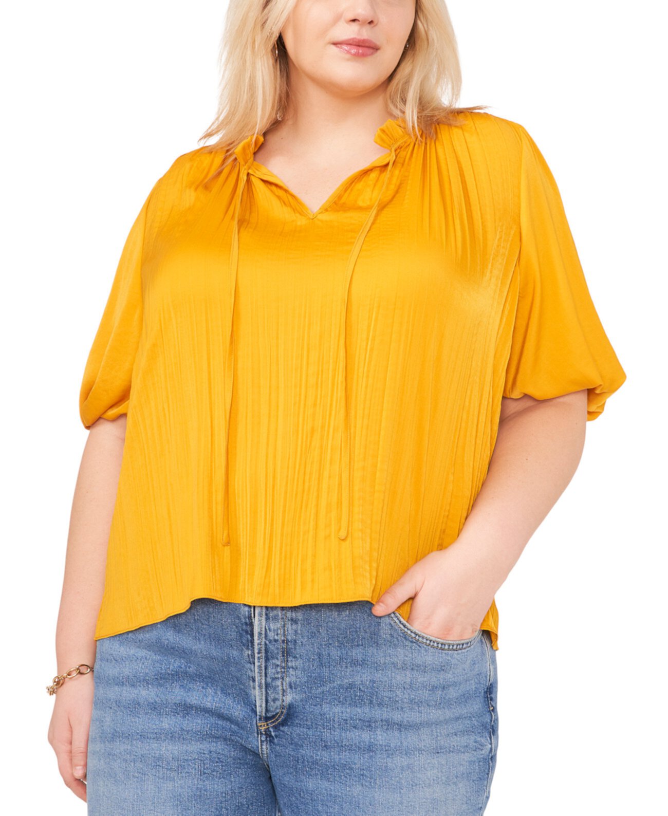 Plus Size Pleated Puff-Sleeve Blouse Vince Camuto