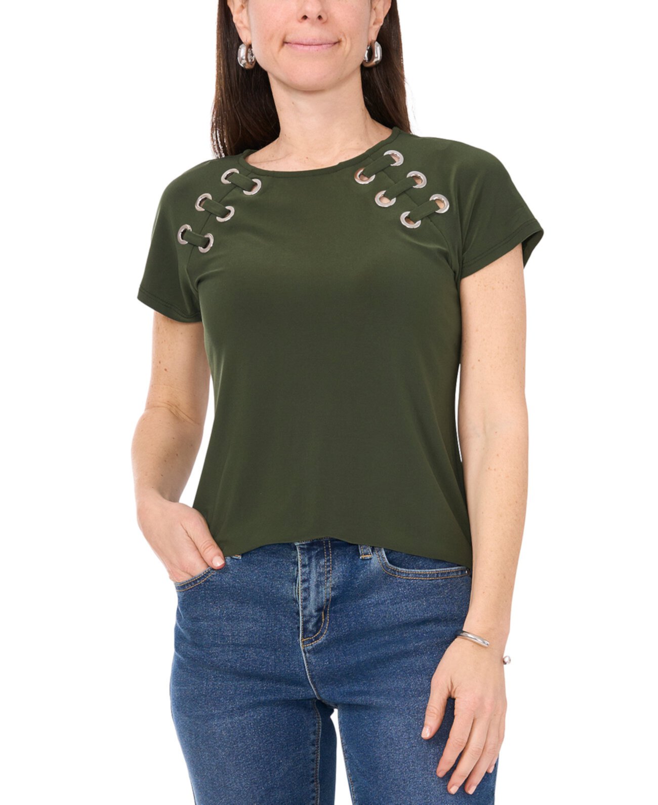 Petite Cap-Sleeve Laced Grommet Tee Sam & Jess