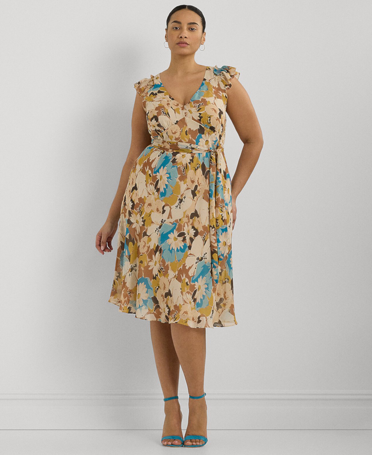 Plus Size Floral Empire-Waist A-Line Dress LAUREN Ralph Lauren