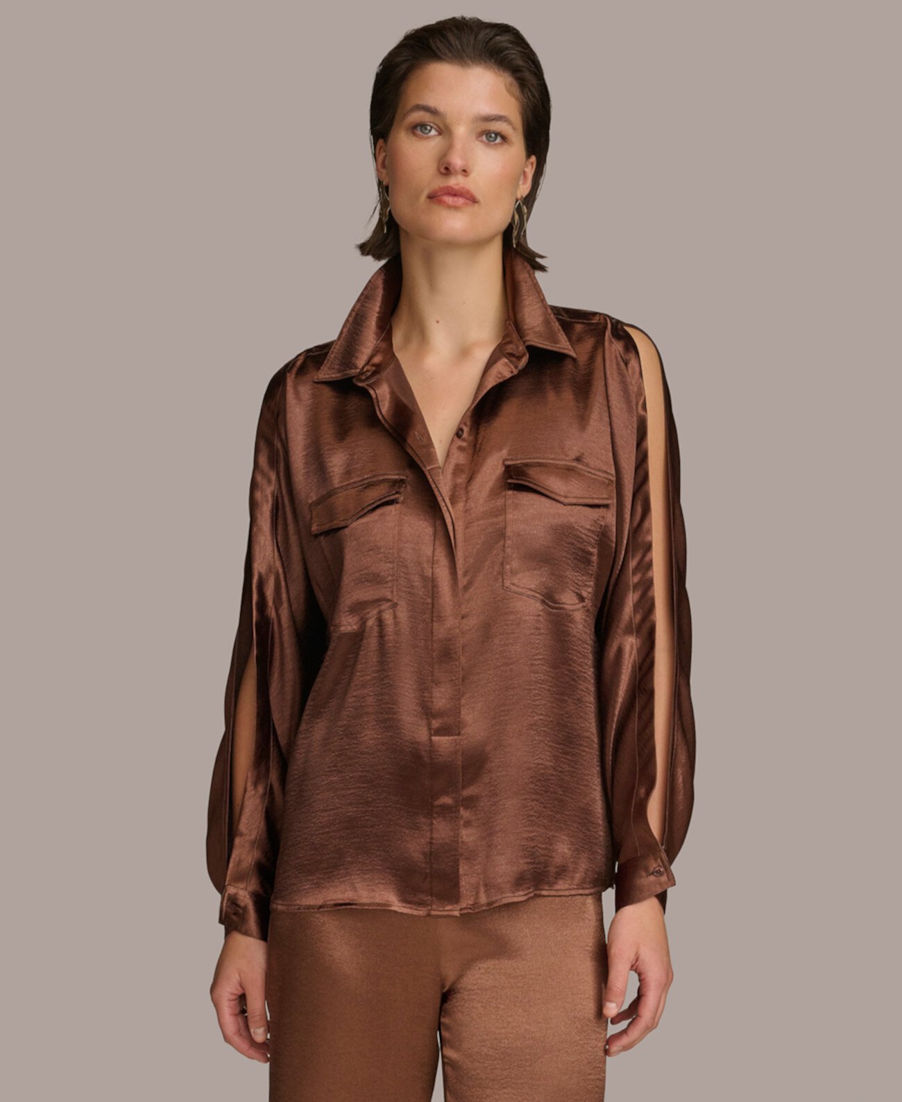 Women's Button-Front Split-Sleeve Top Donna Karan New York