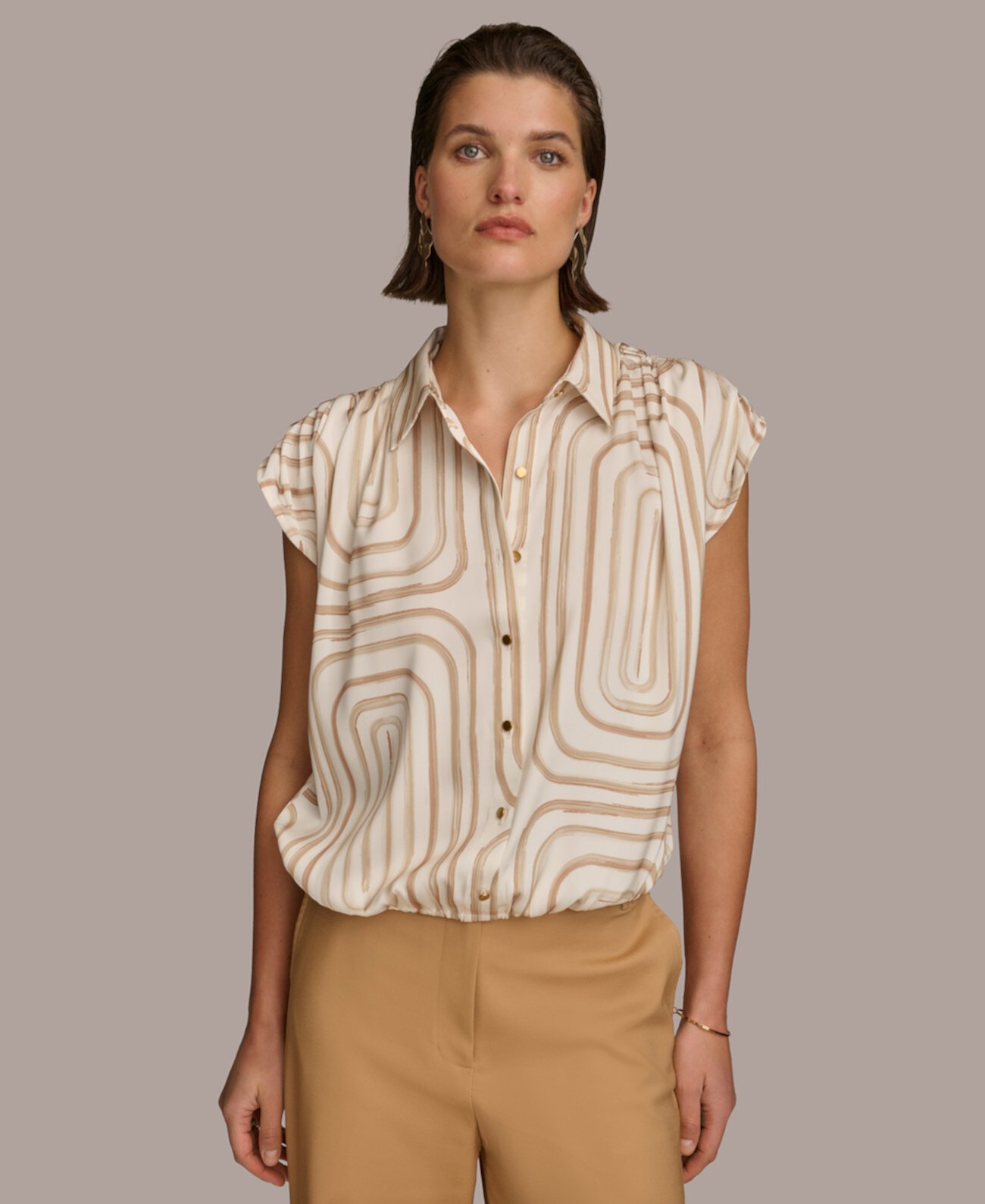 Women's Short-Sleeve Printed Button-Front Shirt Donna Karan New York