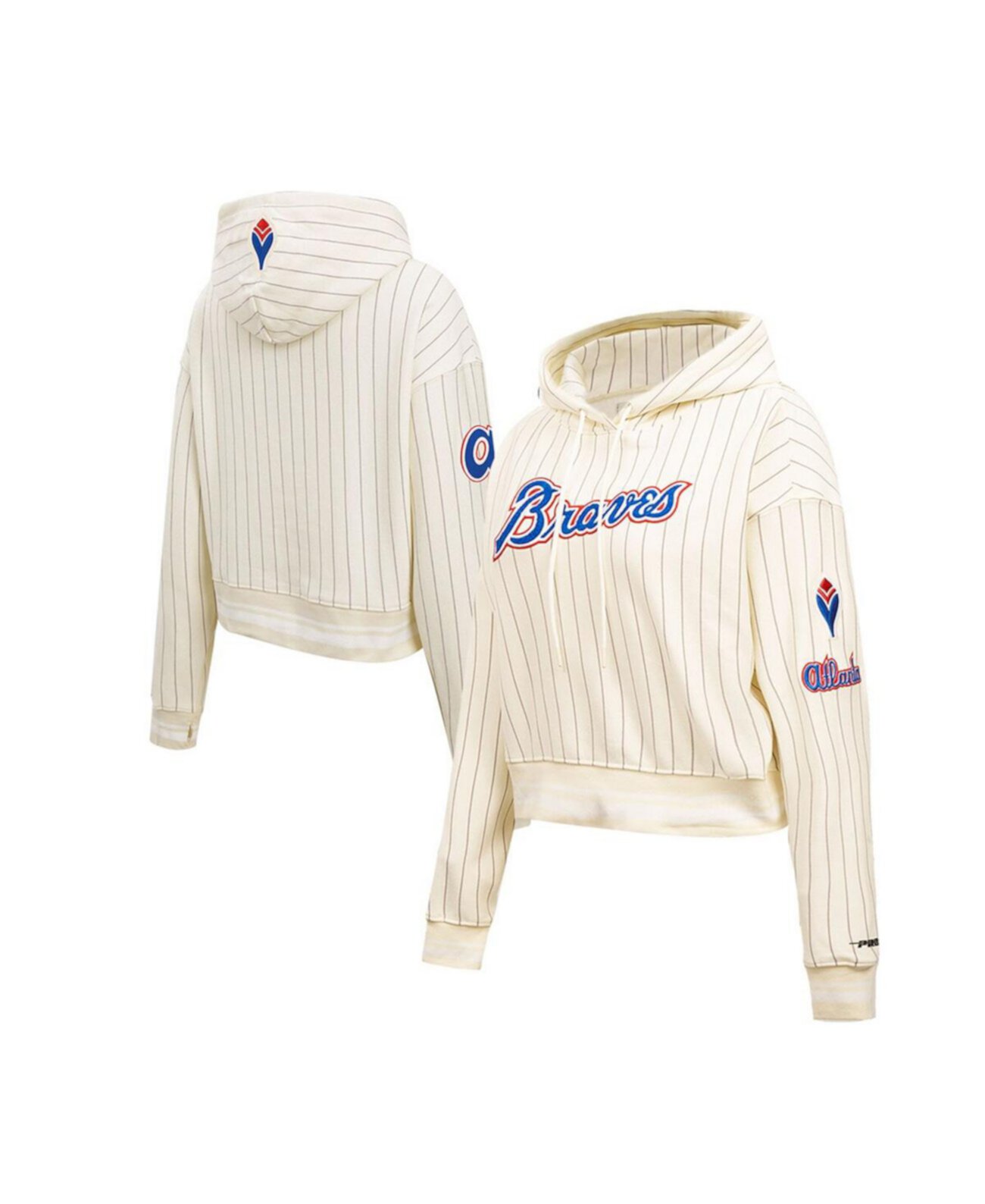 Women's Cream Atlanta Braves Pinstripe Retro Classic Cropped Pullover Hoodie Pro Standard