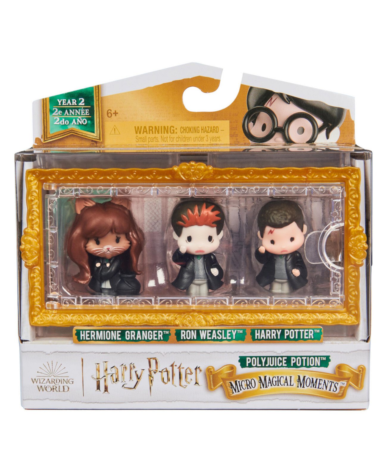 Harry Potter, Micro Magical Moments Year 2 Polyjuice Potion Figure Set with Harry, Hermione, Ron Display Case Wizarding World