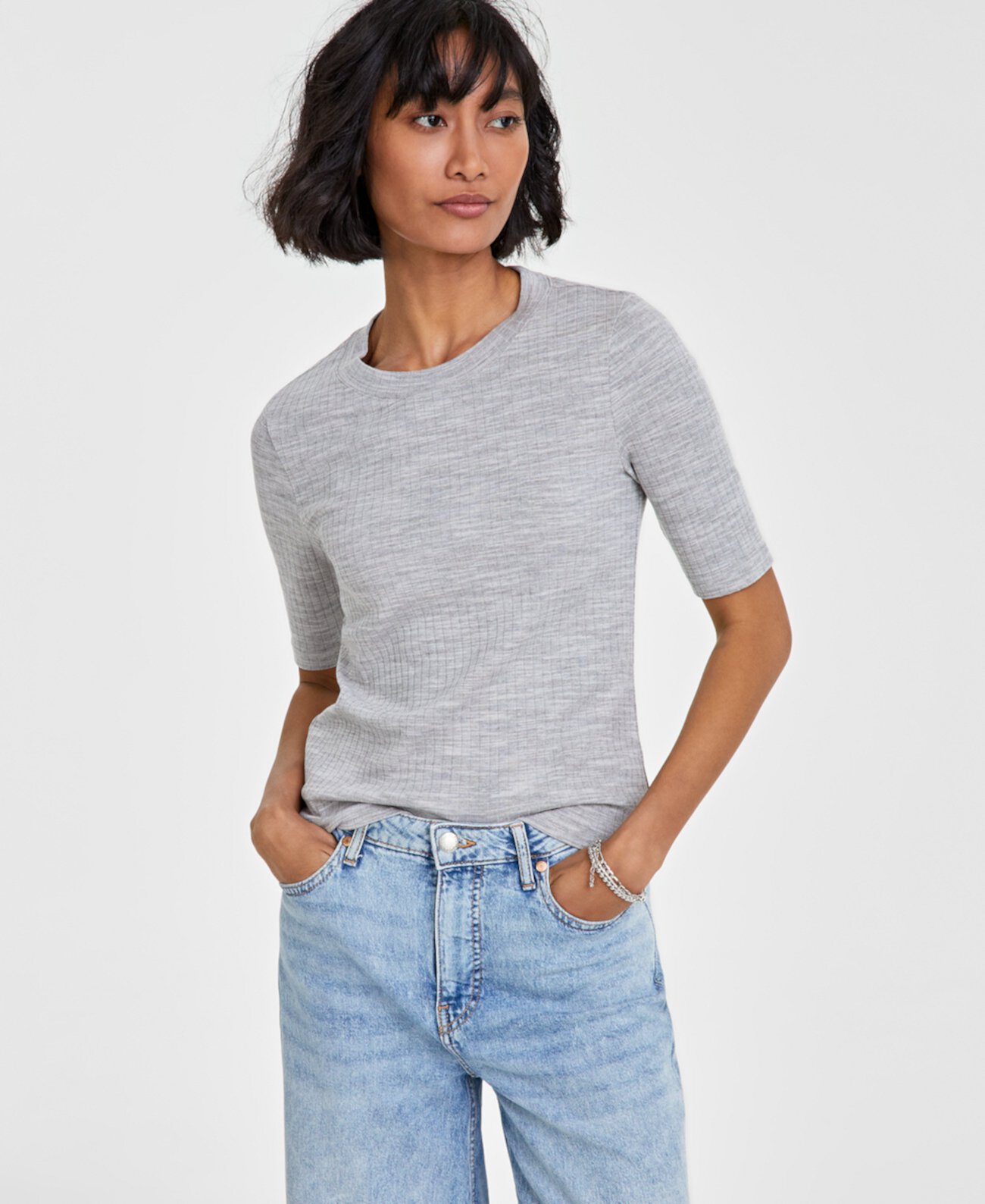 Women's Spacedye Rib-Knit Top, Created for Macy's On 34th