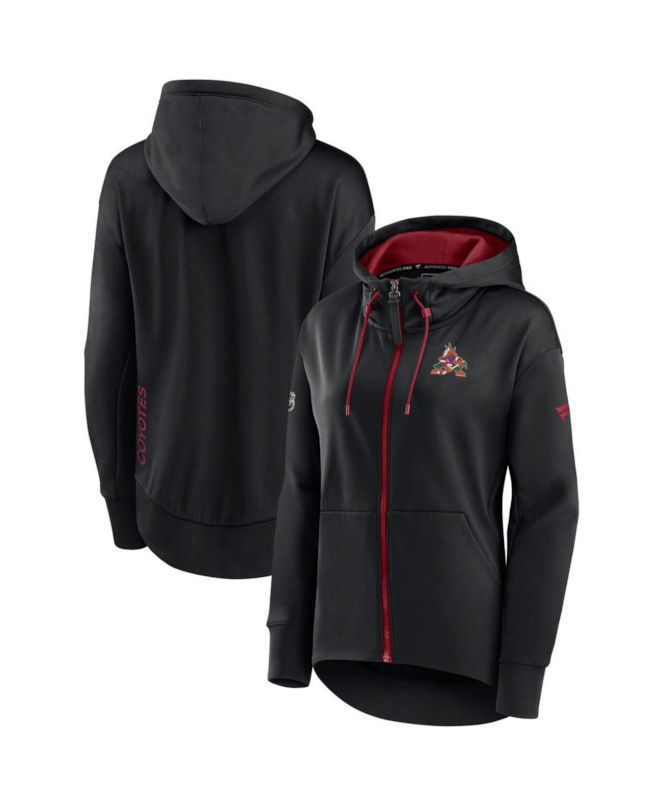 Женская чёрная худи Arizona Coyotes Authentic Pro Rink с полноценной застёжкой Fanatics