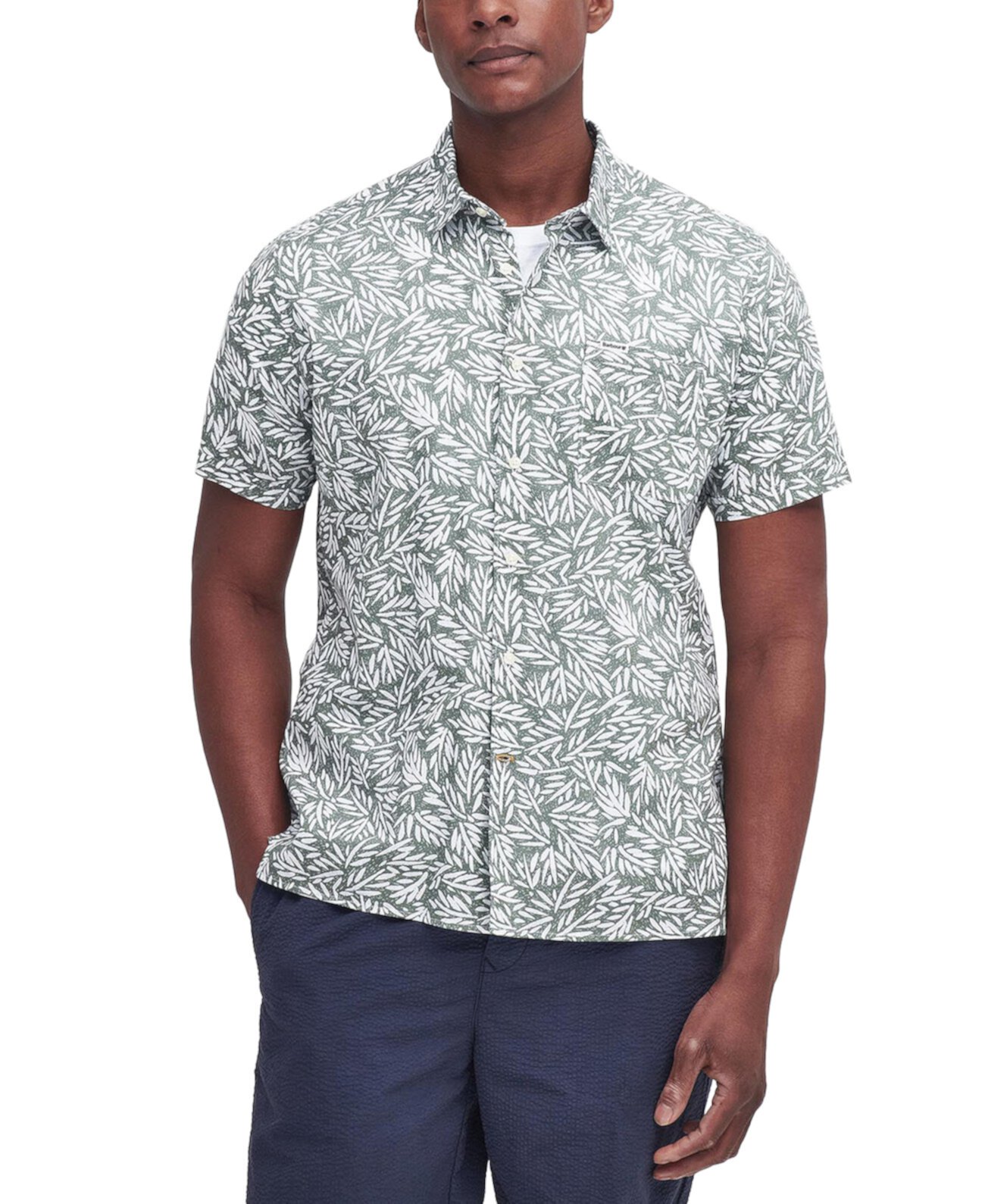 Men's Jackstone Short Sleeve Button-Front Leaf Print Shirt Barbour