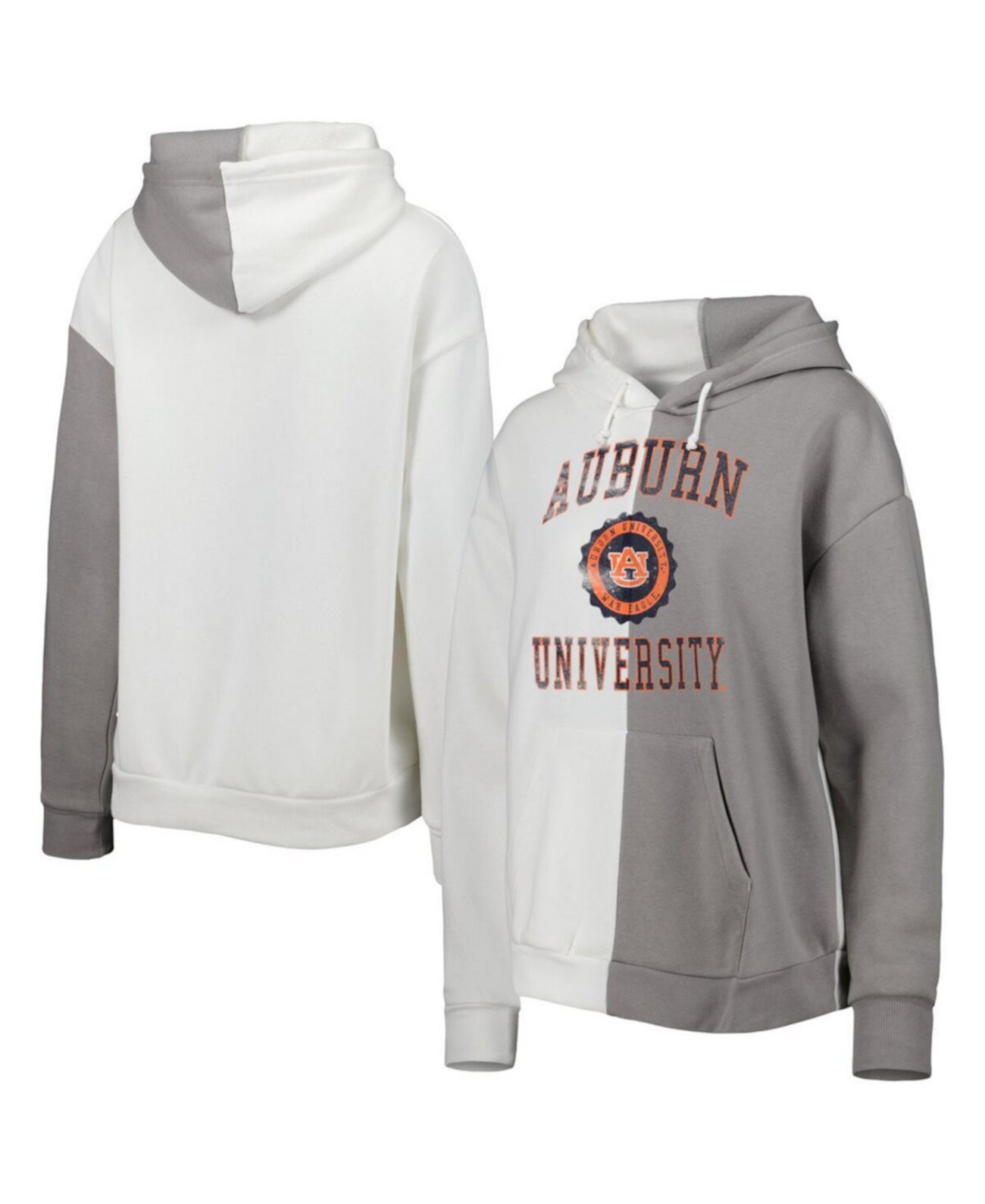 Women's Gray, White Distressed Auburn Tigers Split Pullover Hoodie Gameday Couture