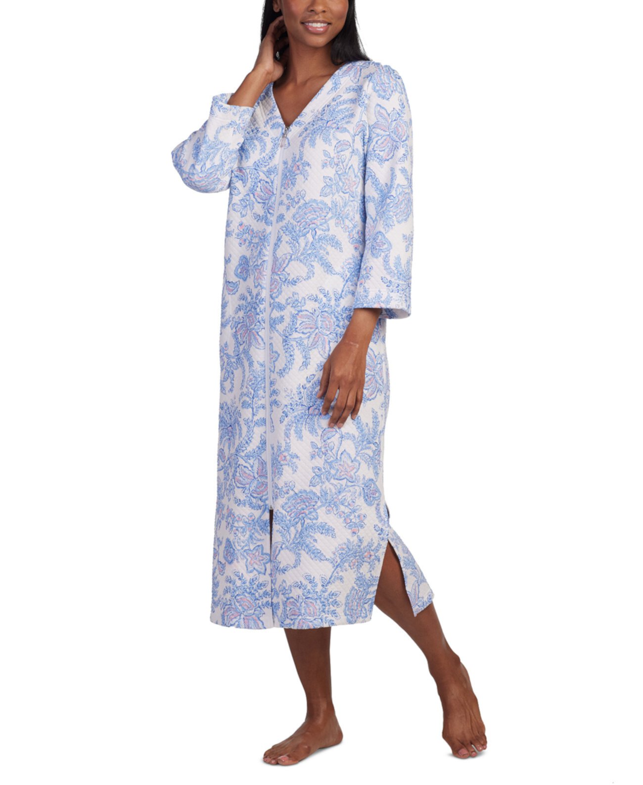 Women's Quilted Floral 3/4-Sleeve Robe Miss Elaine