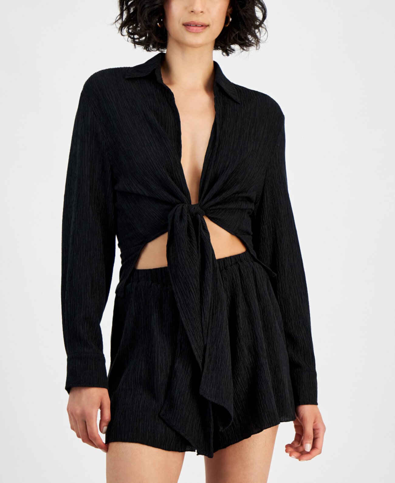 Women's Textured Tie-Front Shirt, Created for Macy's Bar III