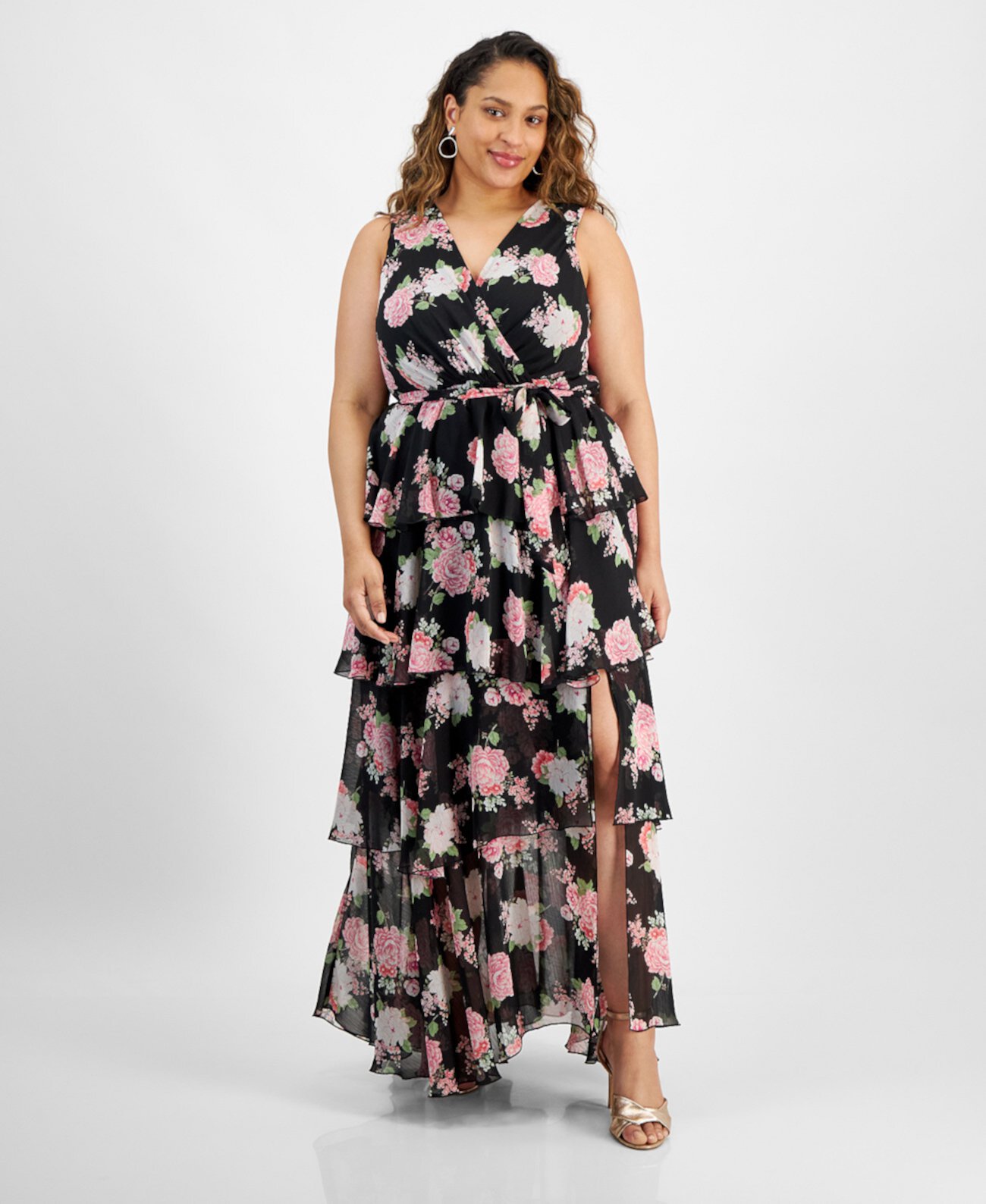 Trendy Plus Size Belted Tiered Maxi Dress City Studios