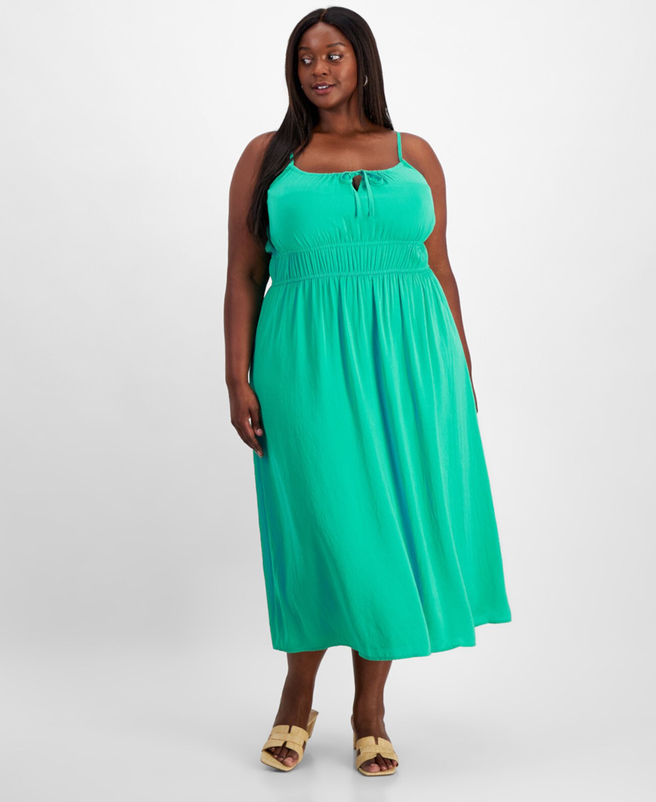 Trendy Plus Size Tie-Front Strappy Midi Dress, Created for Macy's On 34th