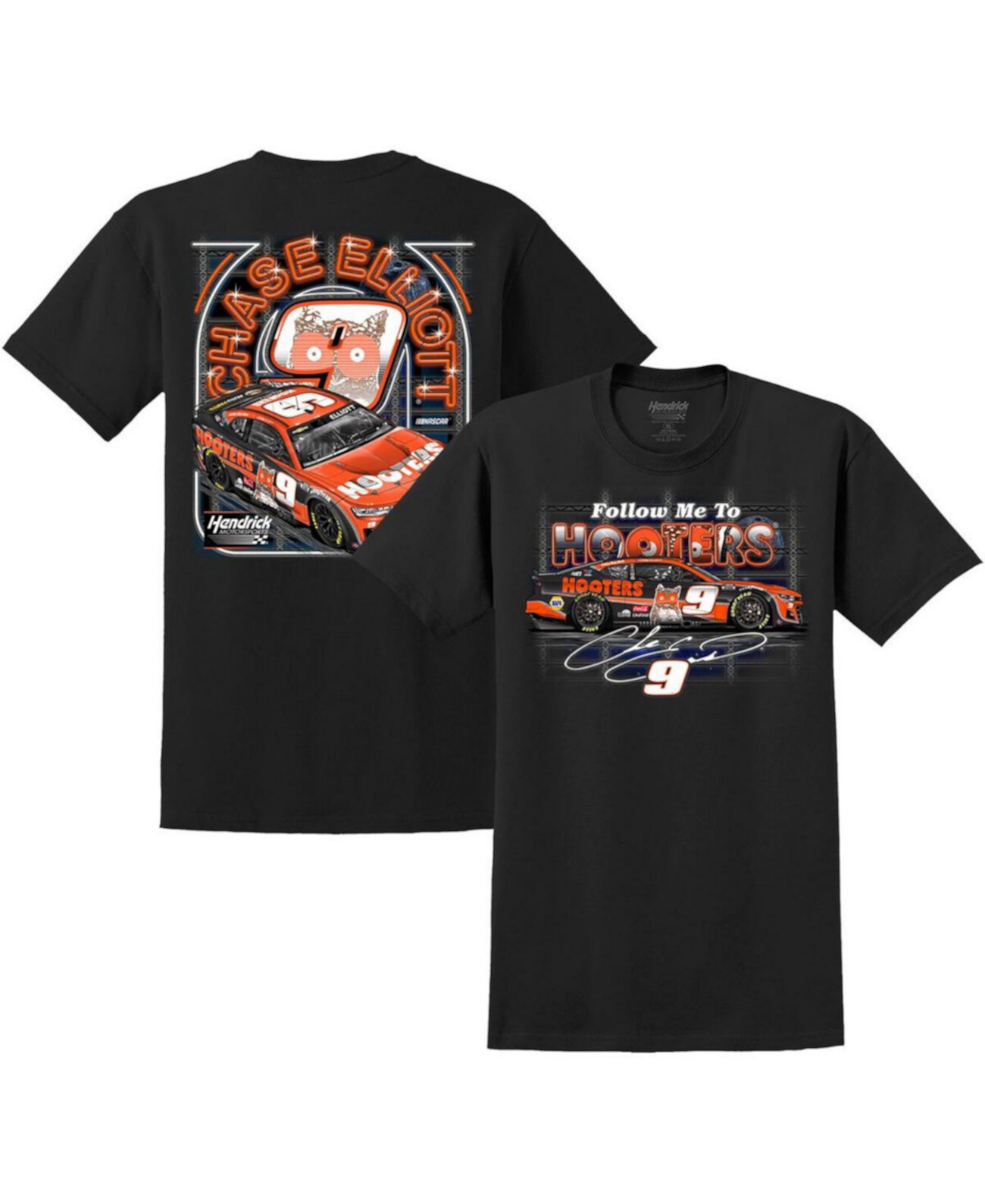 Men's Black Chase Elliott Hooters Car T-shirt Hendrick Motorsports Team Collection