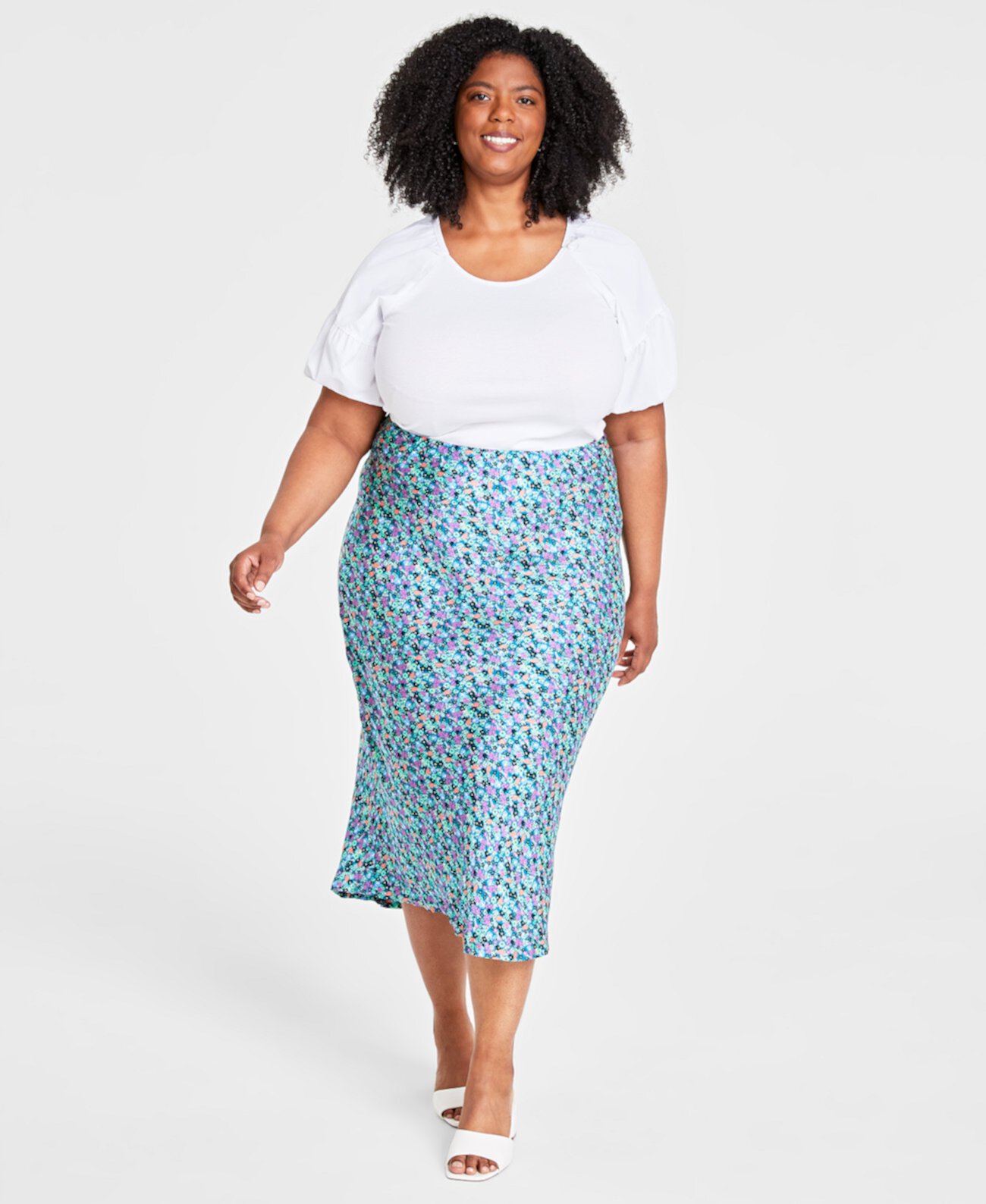 Trendy Plus Size Garden Floral Slip Skirt, Created for Macy's On 34th