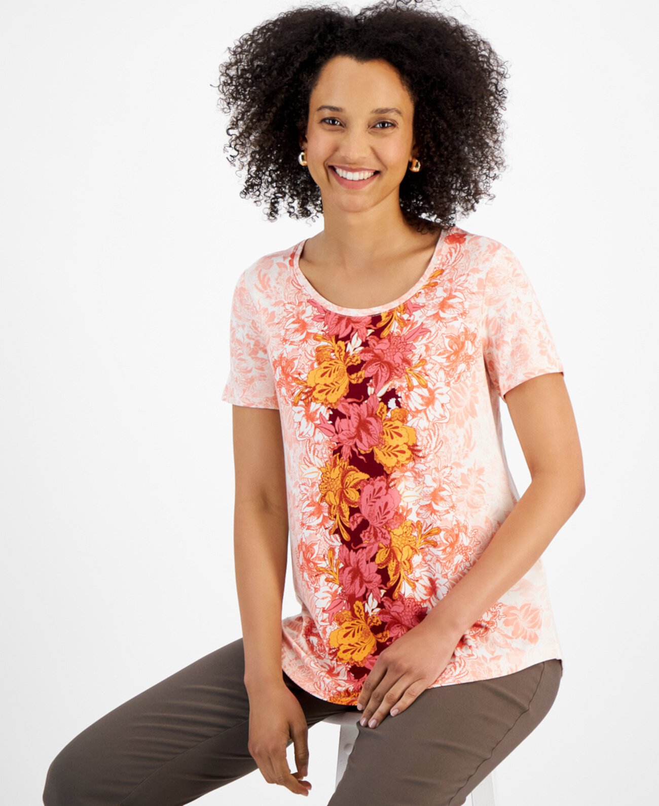 Women's Ombre Printed Short-Sleeve Scoop-Neck Top, Created for Macy's J&M Collection