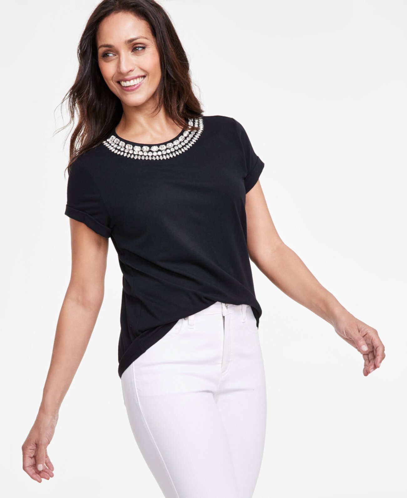 Women's Rhinestone-Trim Tee, Created for Macy's I.N.C. International Concepts