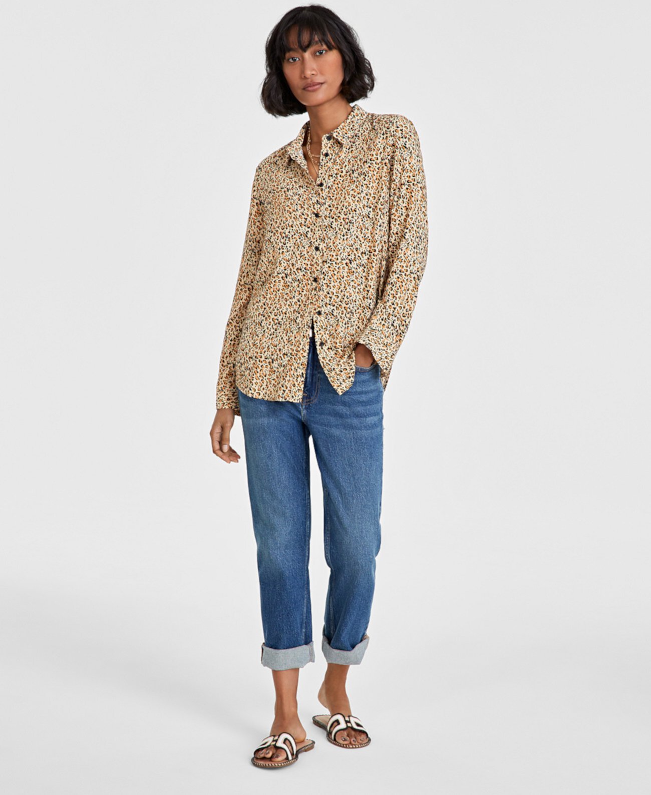 Women's Printed Collared Shirt, Created for Macy's On 34th