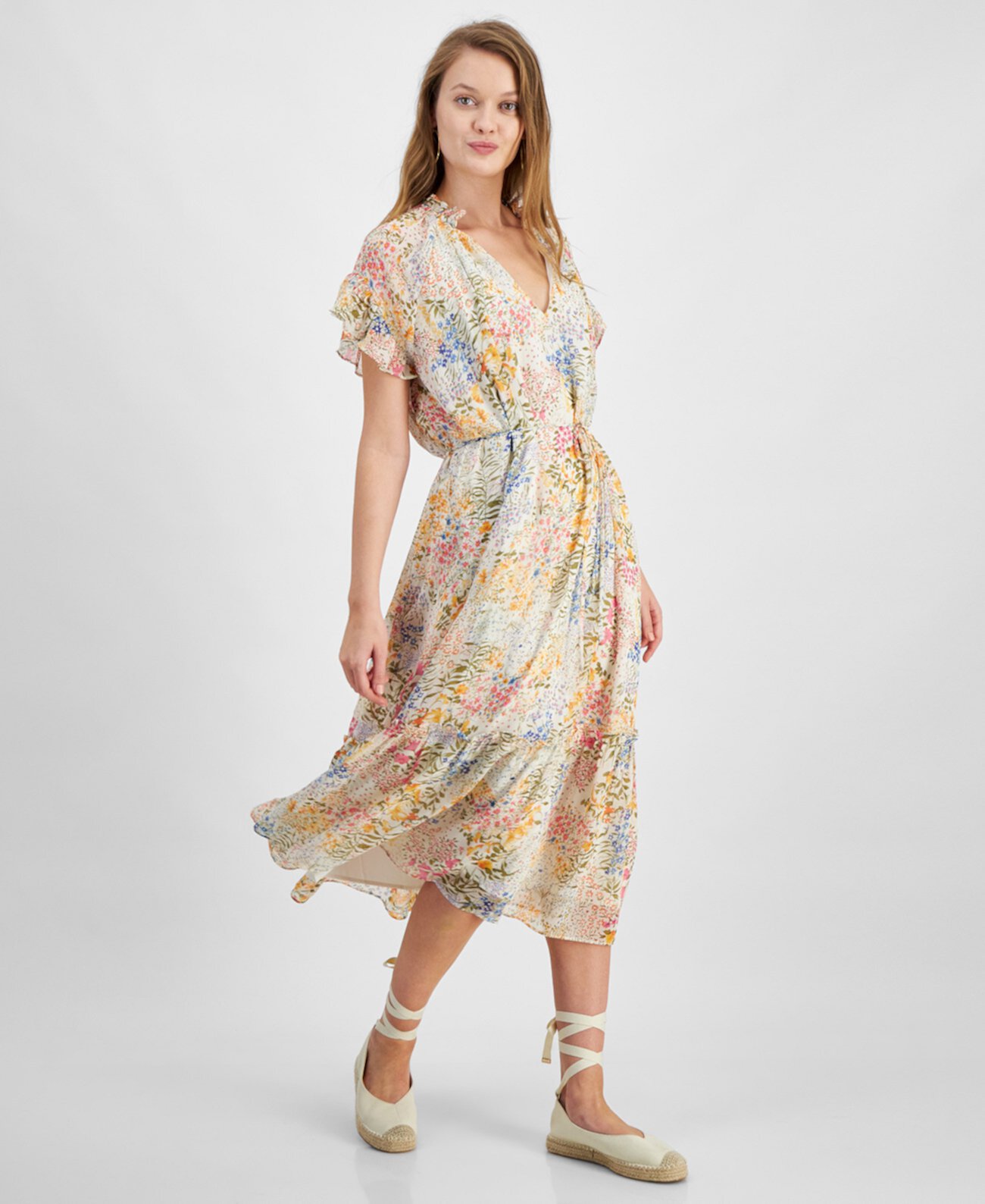 Women's Camellia Ruffled Floral-Print Tie-Waist Dress Lucy Paris