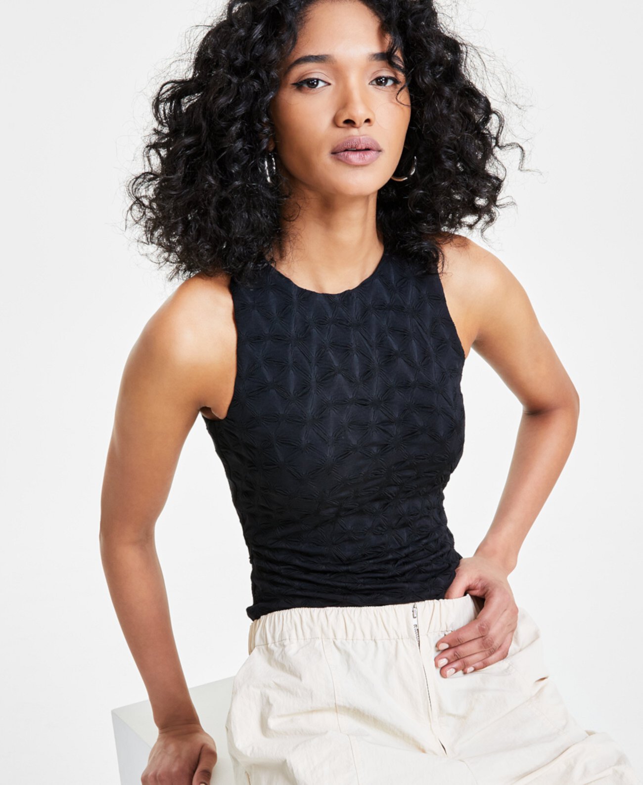 Women's Textured Sleeveless Bodysuit, Created for Macy's Bar III