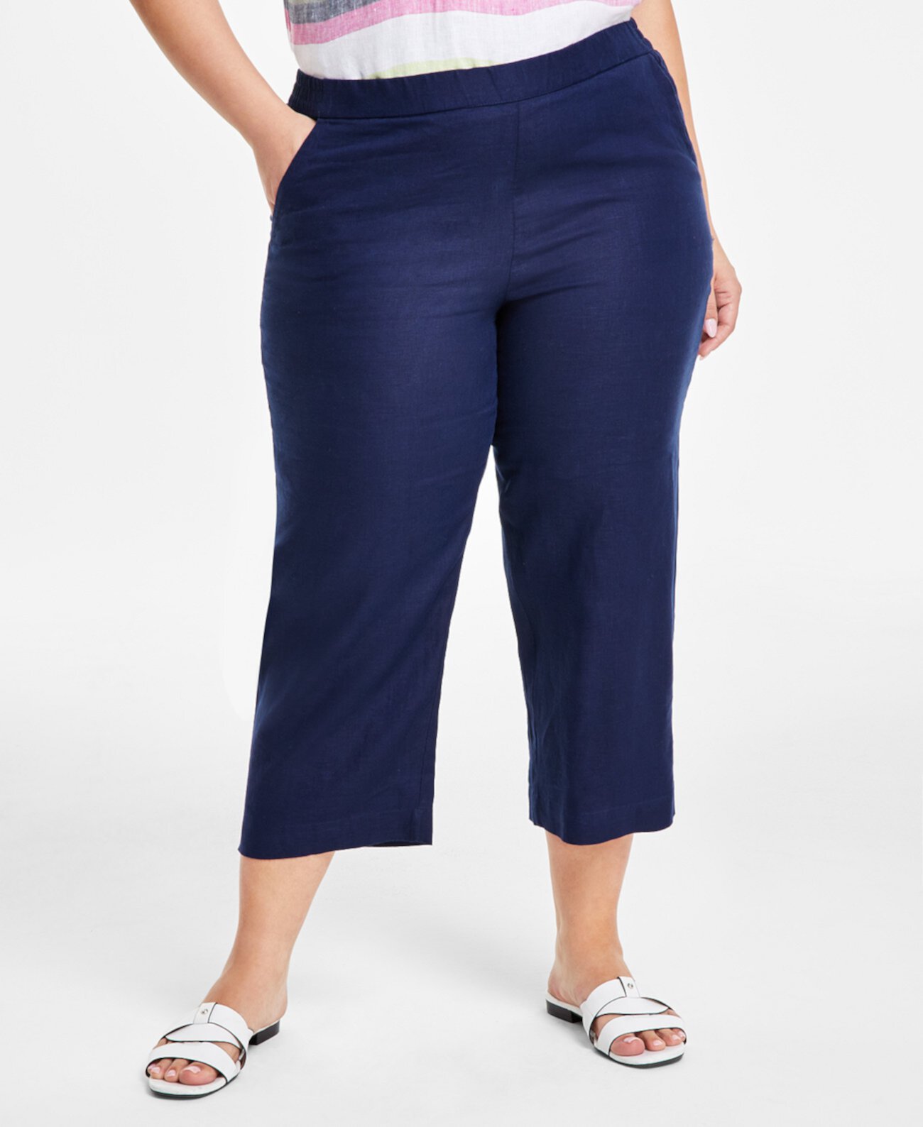 Plus Size 100% Linen Cropped Pants, Created for Macy's Charter Club