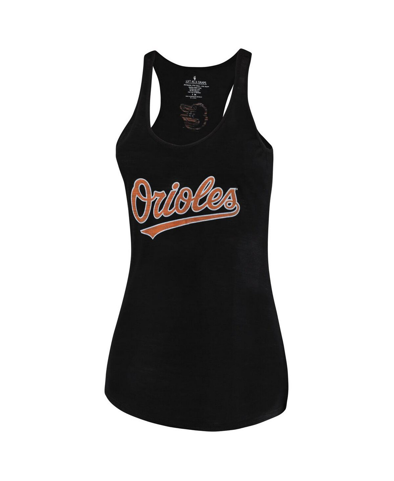 Women's Black Baltimore Orioles Plus Size Swing for the Fences Racerback Tank Top Soft As A Grape