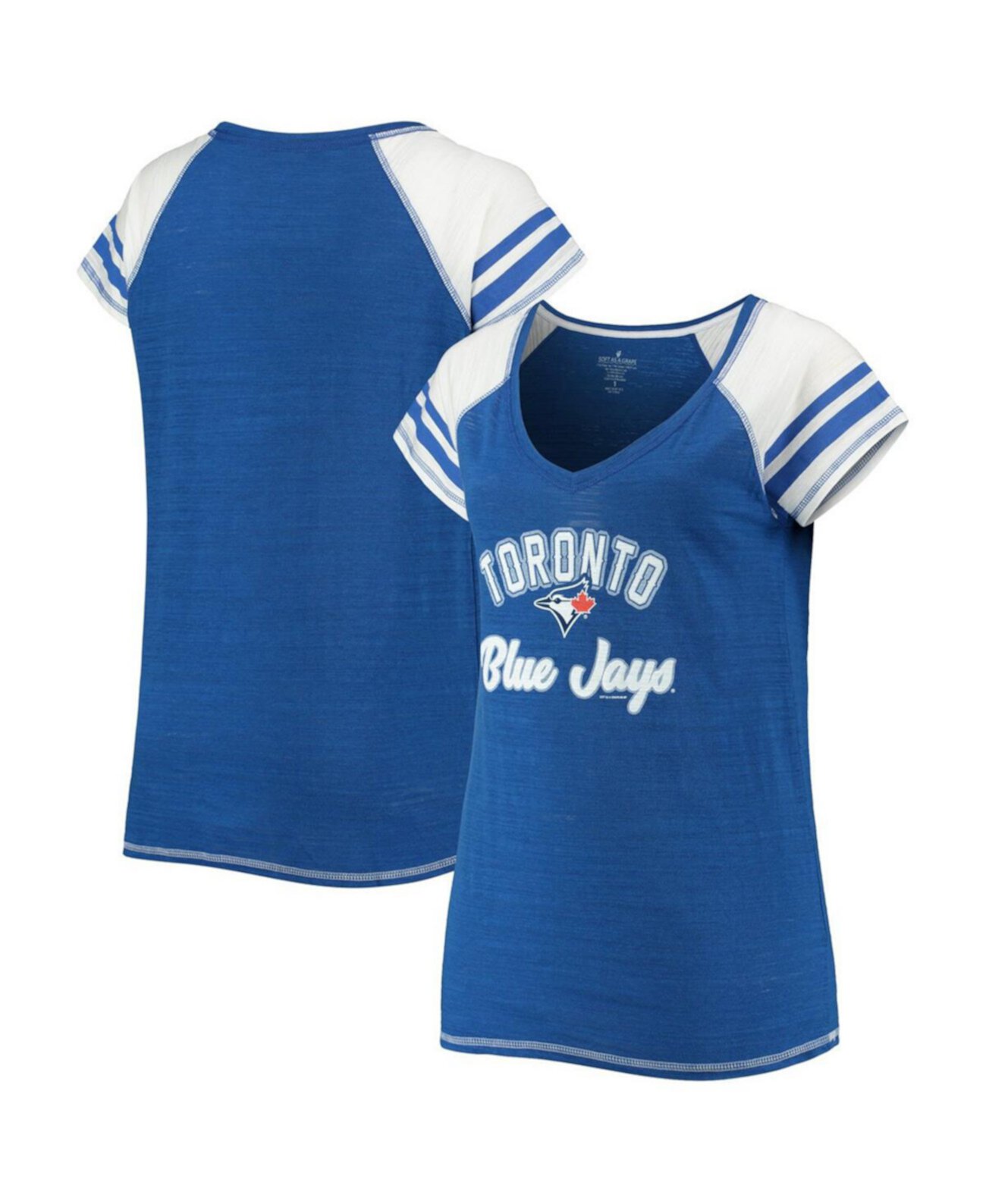 Women's Royal Toronto Blue Jays Curvy Colorblock Tri-Blend Raglan V-Neck T-shirt Soft As A Grape